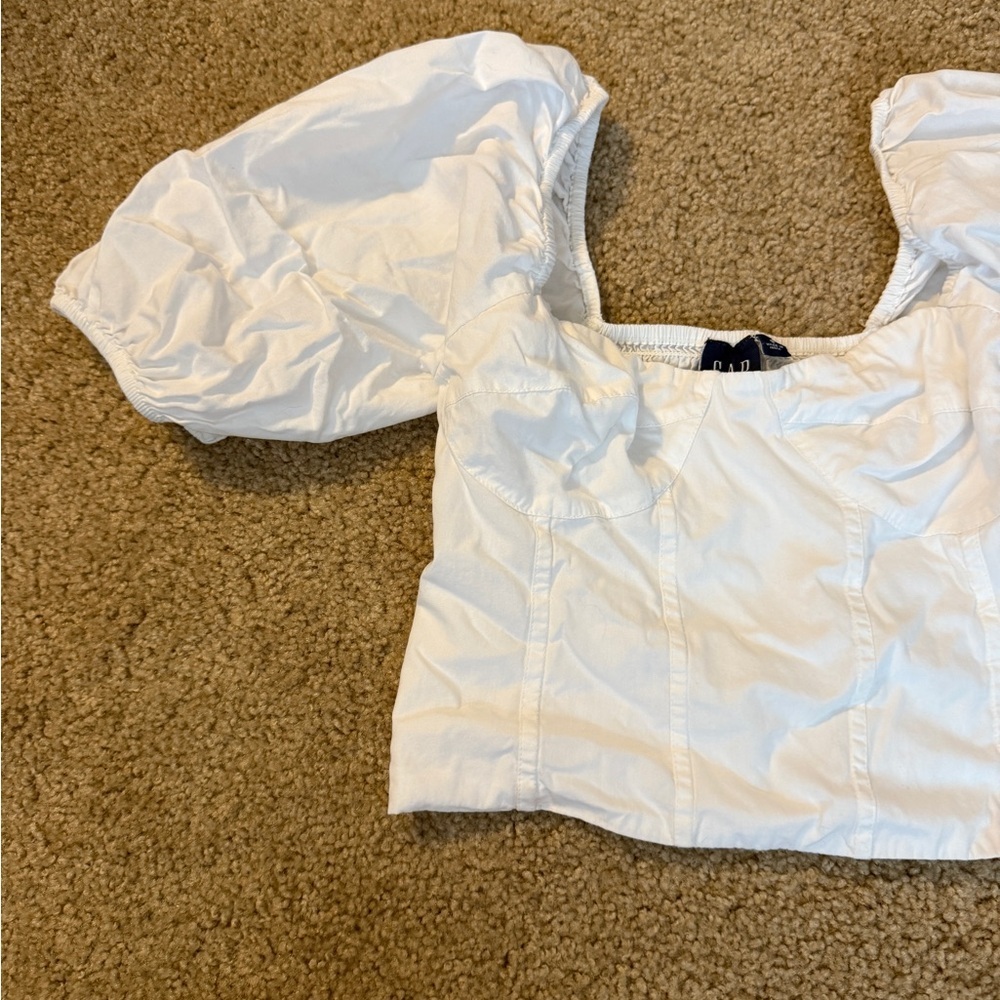 GAP White Puff-Sleeve Square-Neck Crop Top - Picture 6 of 8